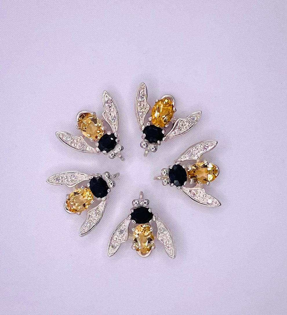 Golden Citrine and sapphire, sterling silver Bee
