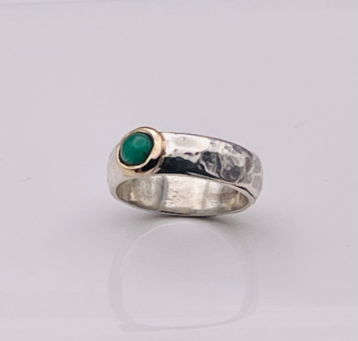Cabochon Emerald , gold and silver ring