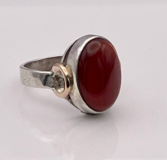 Handmade Carnelian, silver ring with gold finishes