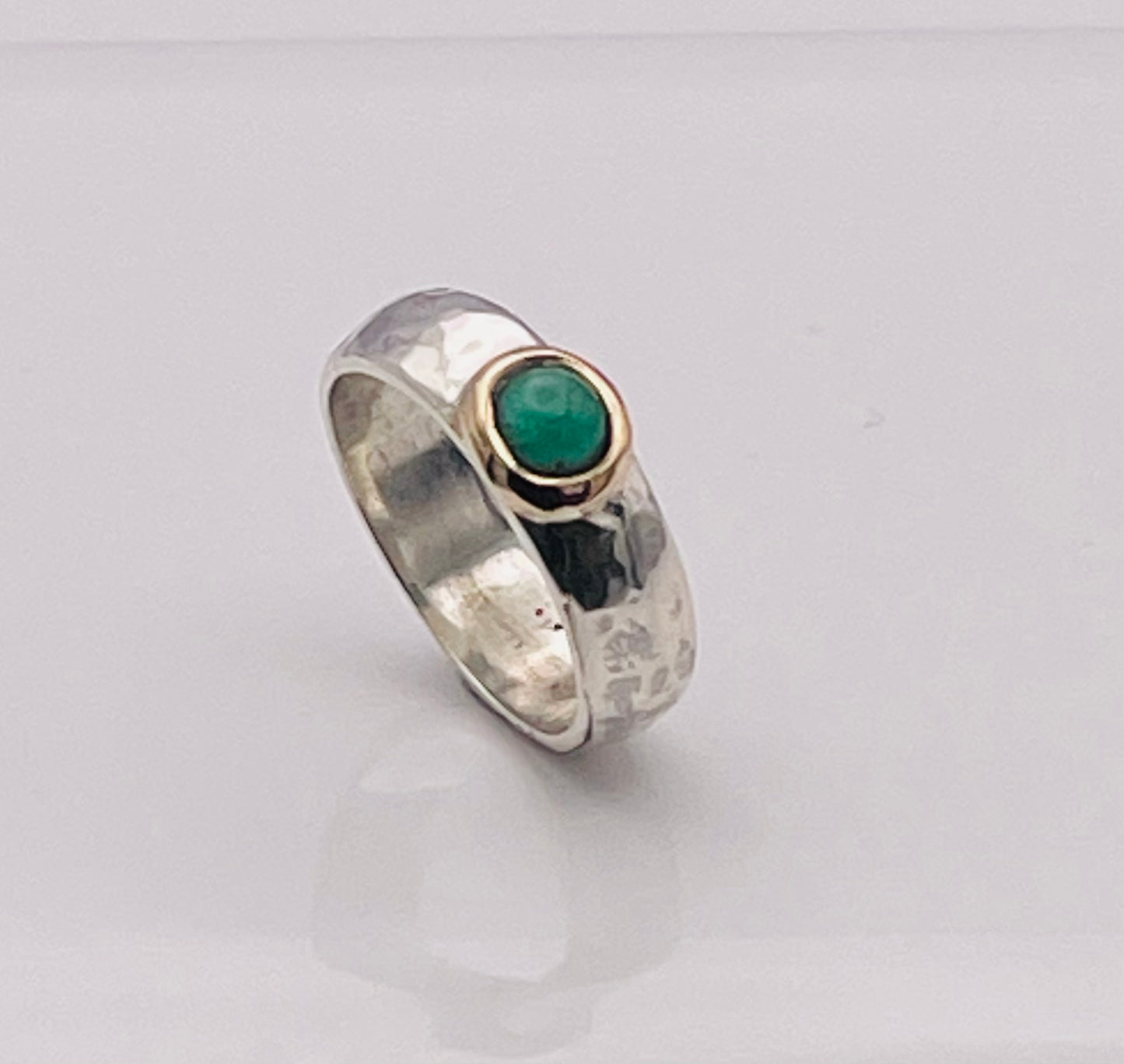 Cabochon Emerald , gold and silver ring
