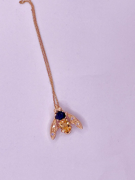 Sapphire and Golden Citrine 9 carat yellow gold Bee pendant