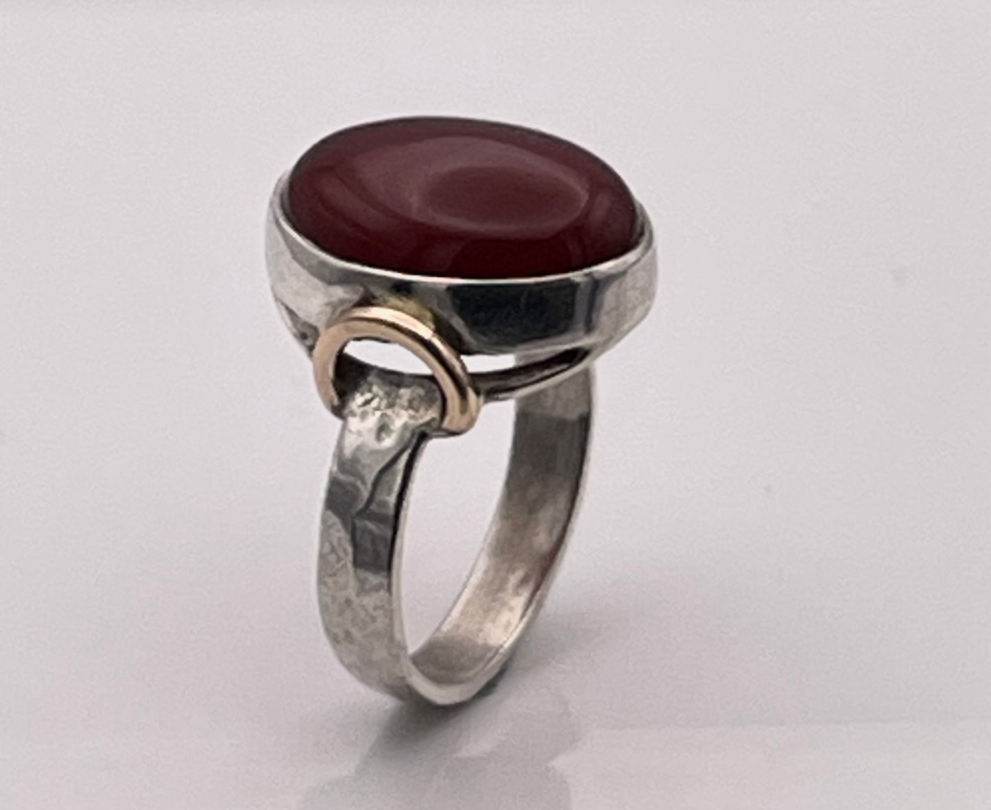 Handmade Carnelian, silver ring with gold finishes