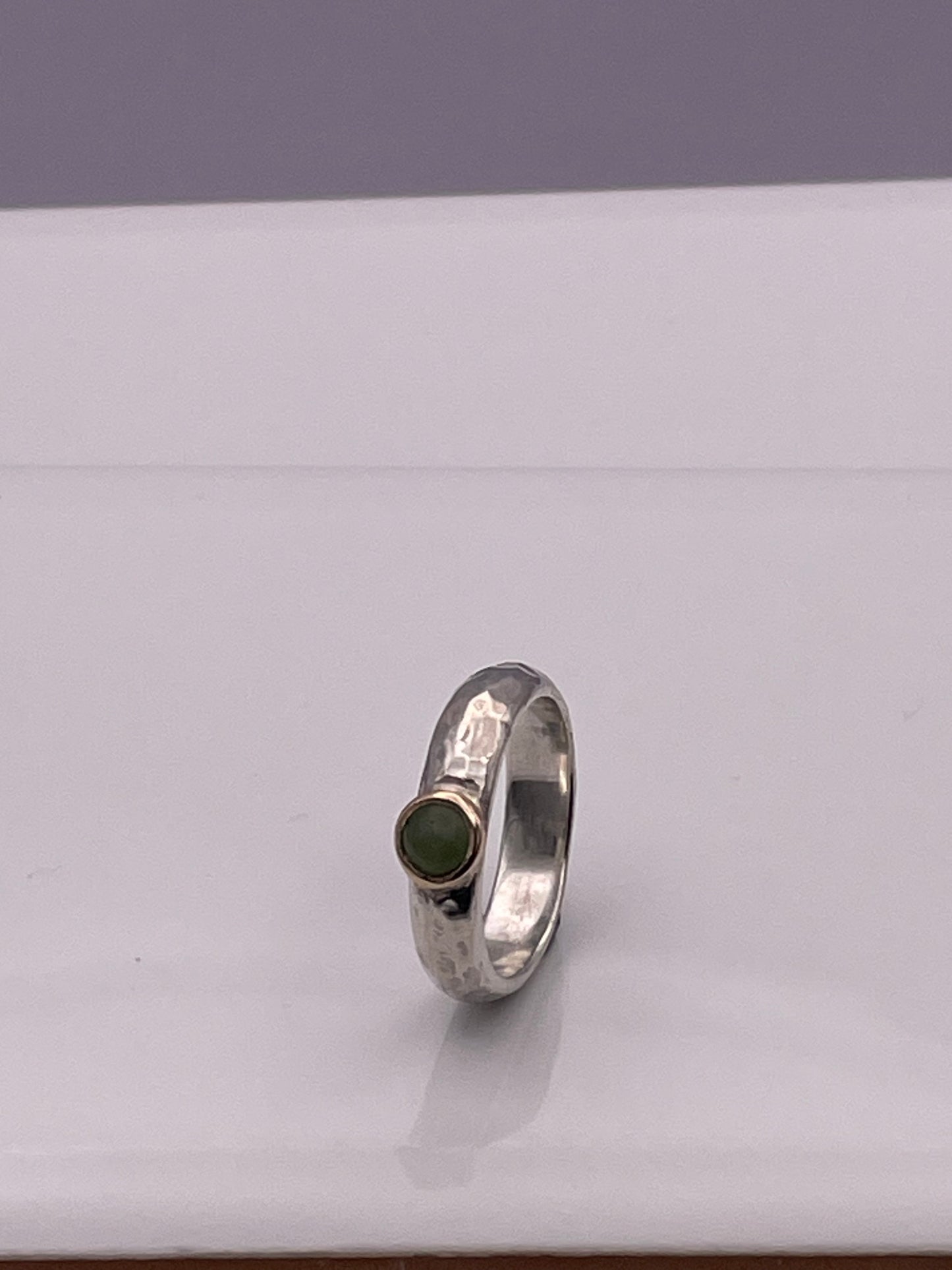 Cabochon Spotted Jade, silver and gold ring