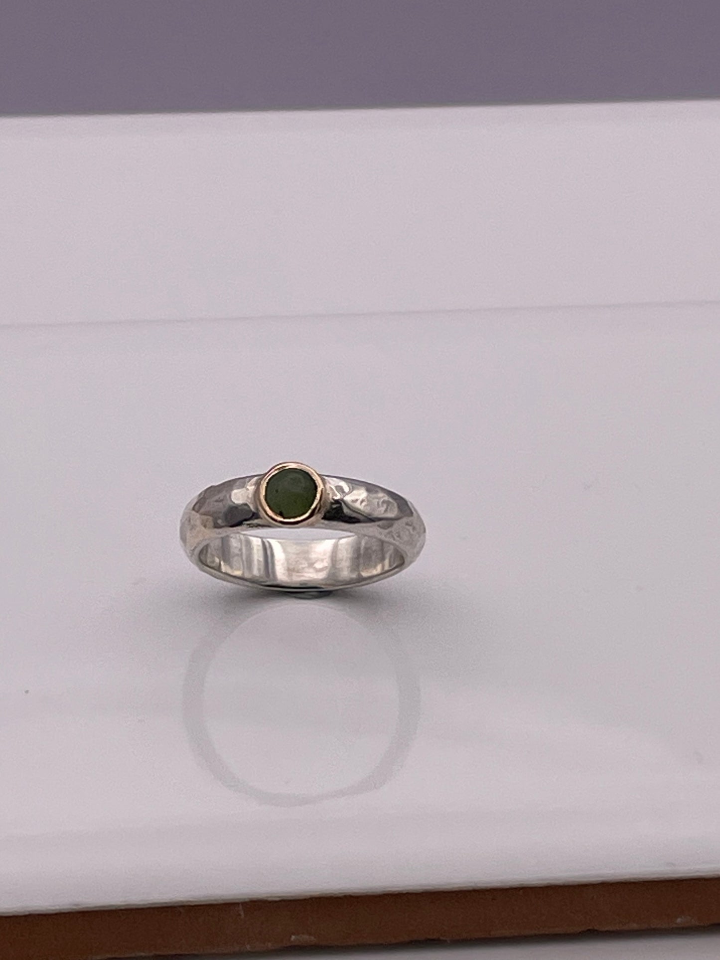 Cabochon Spotted Jade, silver and gold ring