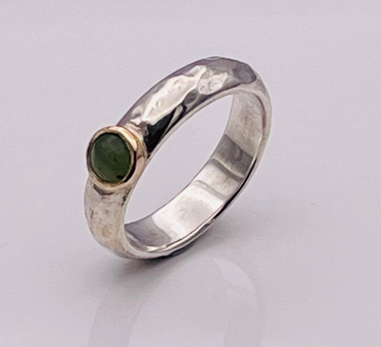 Cabochon Spotted Jade, silver and gold ring
