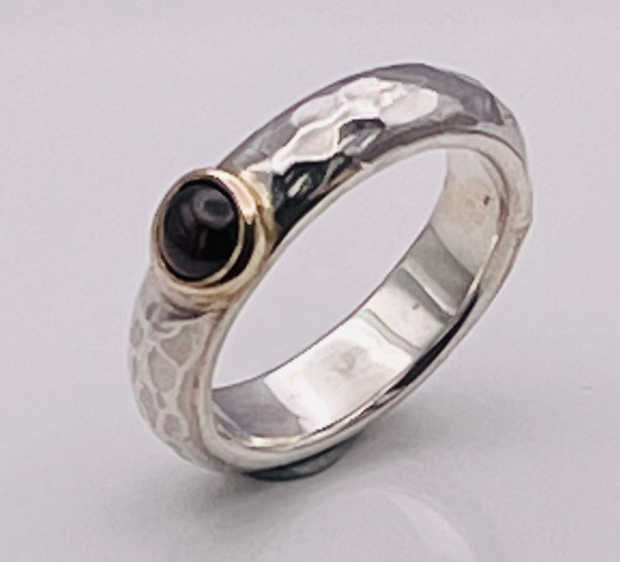 Cabochon Garnet, silver and gold ring