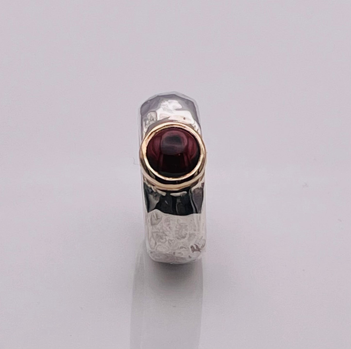Cabochon Garnet, silver and gold ring