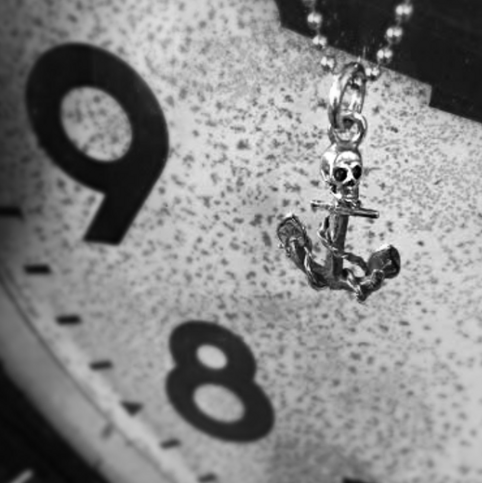 Skulls and Orchids Anchor Pendant