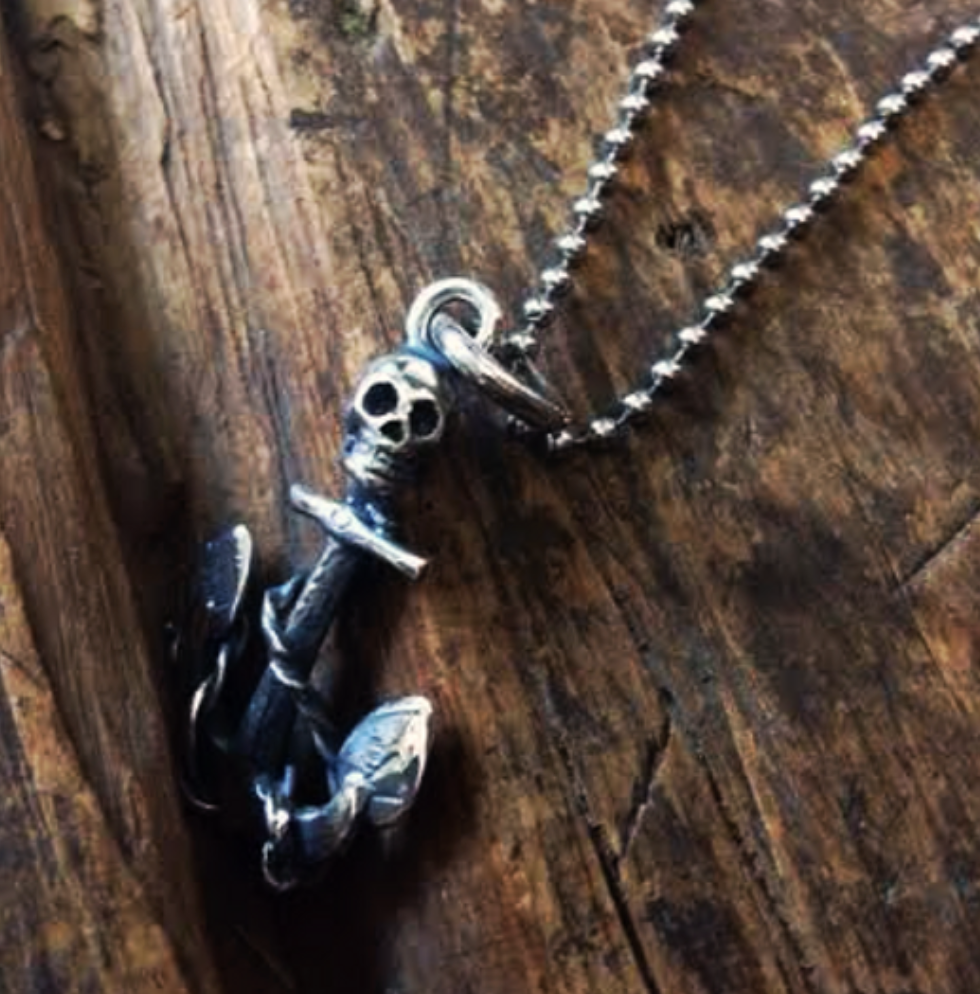 Skulls and Orchids Anchor Pendant