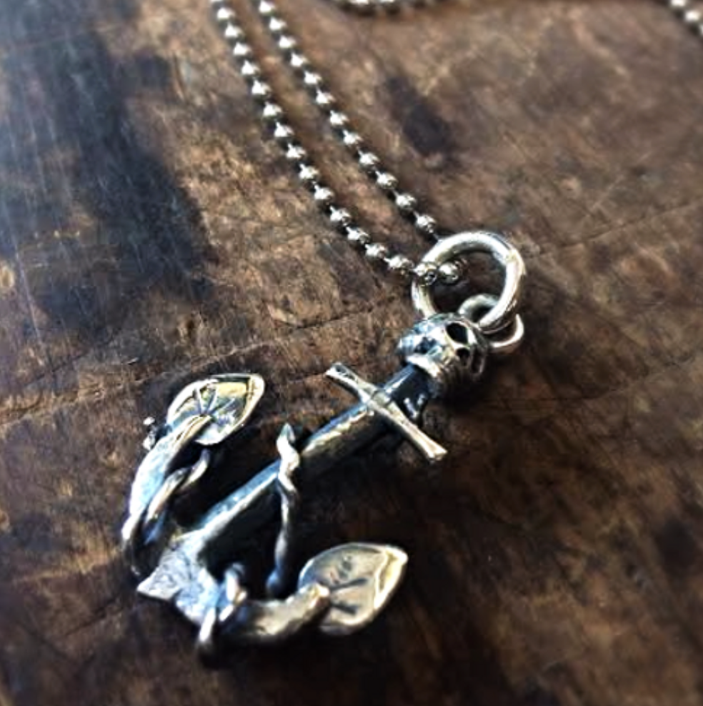 Skulls and Orchids Anchor Pendant