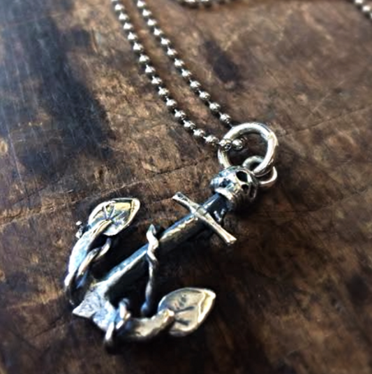 Skulls and Orchids Anchor Pendant
