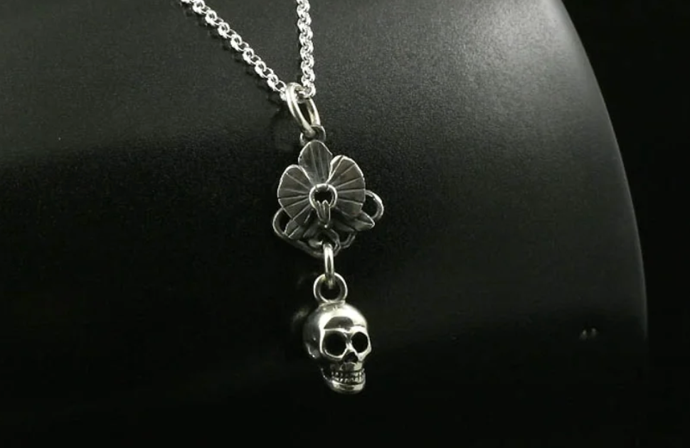 Skulpt Skull and Orchid Pendant