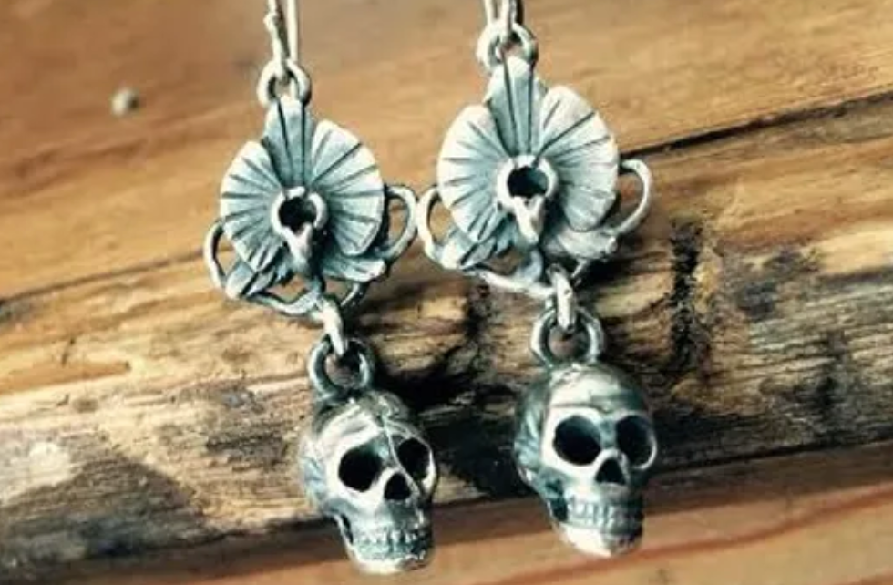 Skulpt Skull and Orchid Earrings