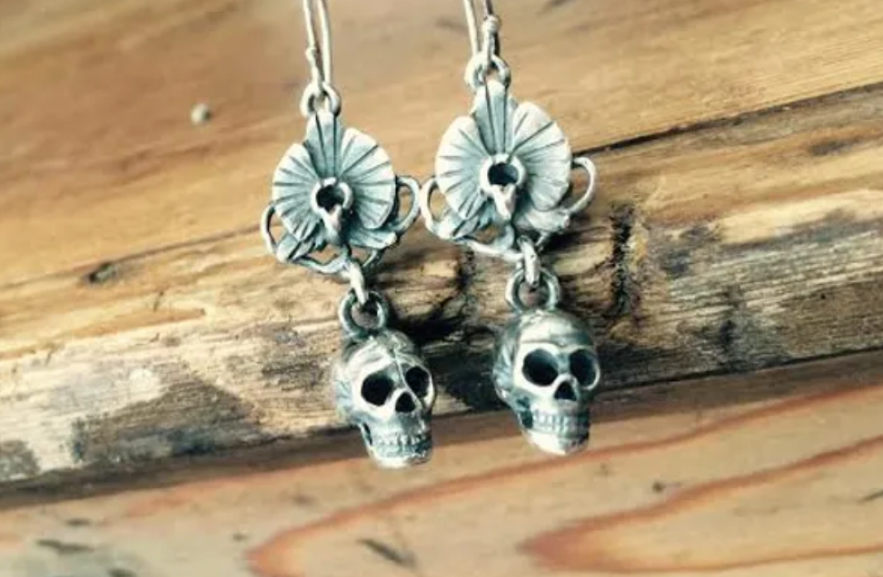 Skulpt Skull and Orchid Earrings