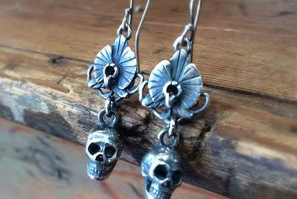 Skulpt Skull and Orchid Earrings