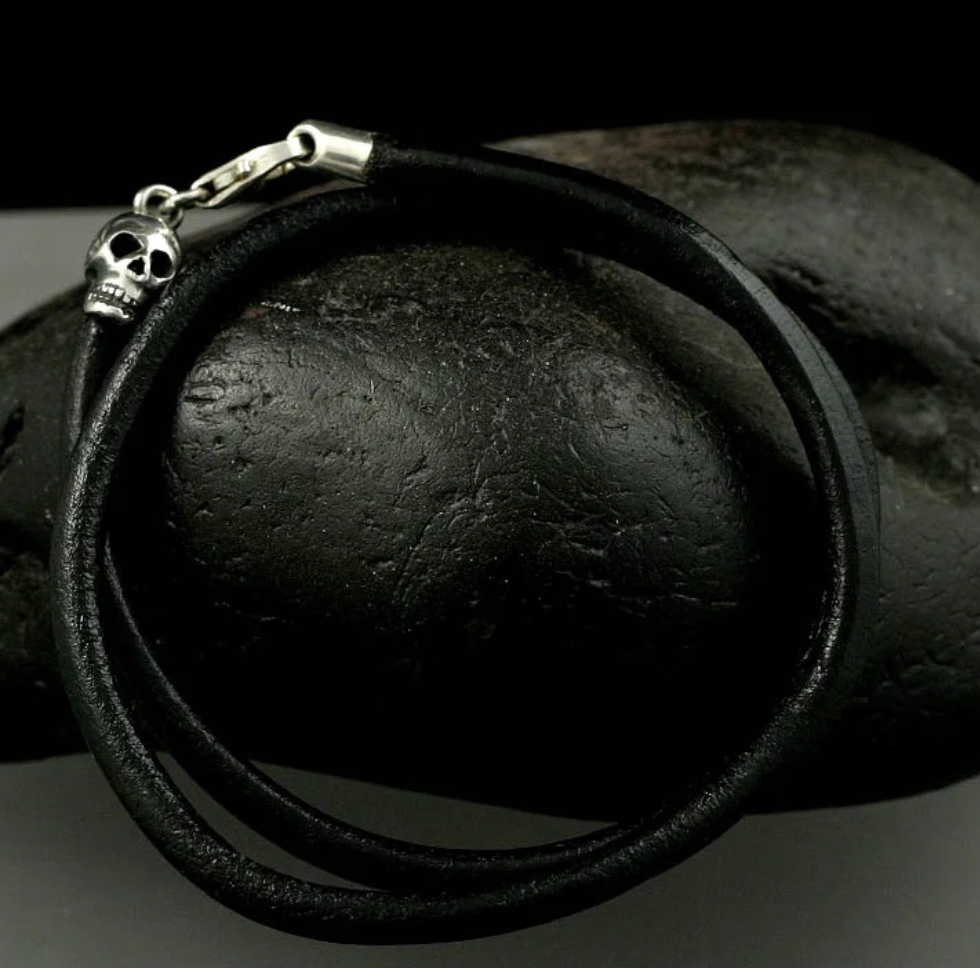 Gents Sugar Skull Leather Bracelet