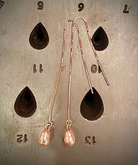 Freshwater pearl drop gold chain earrings