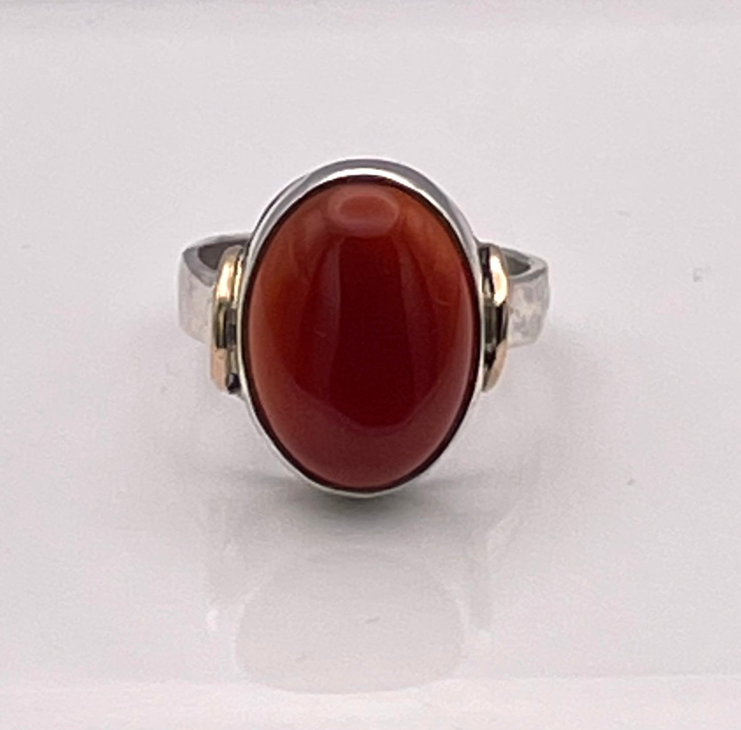 Handmade Carnelian, silver ring with gold finishes