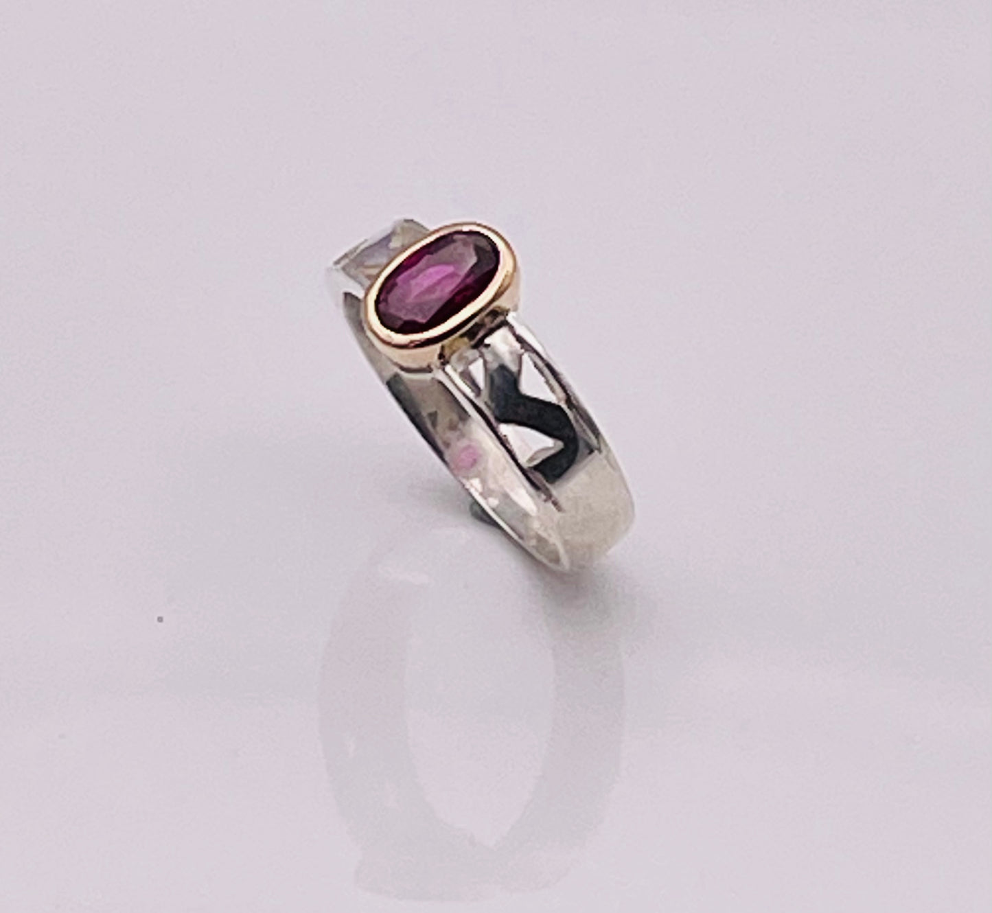 Ruby ‘Zig Zag’ silver and gold ring