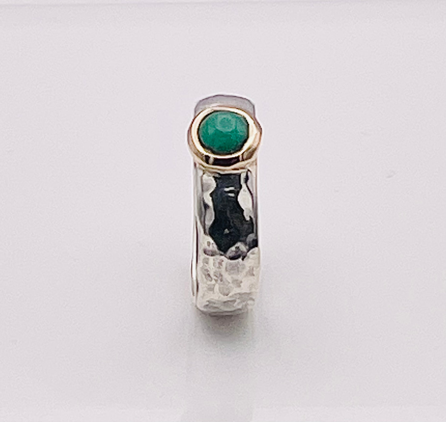 Cabochon Emerald , gold and silver ring