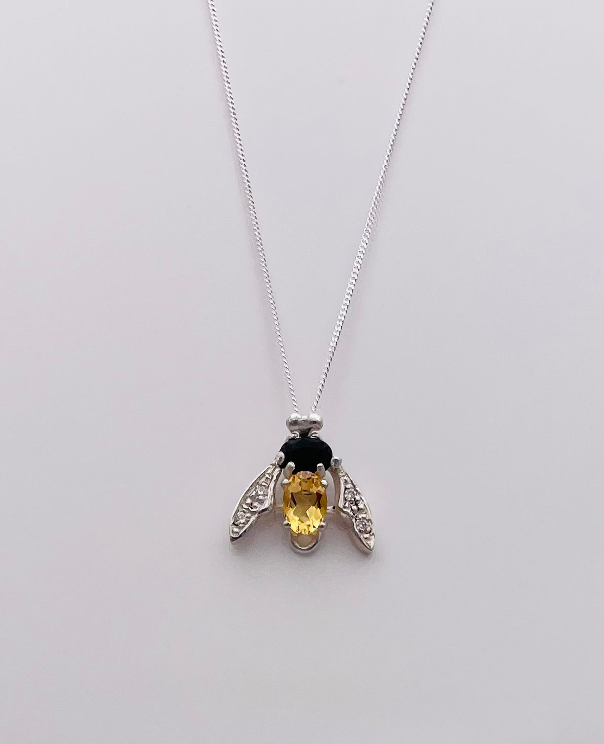 Golden Citrine and sapphire, sterling silver Bee