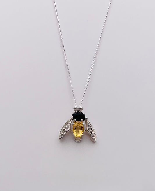 Golden Citrine and sapphire, sterling silver Bee