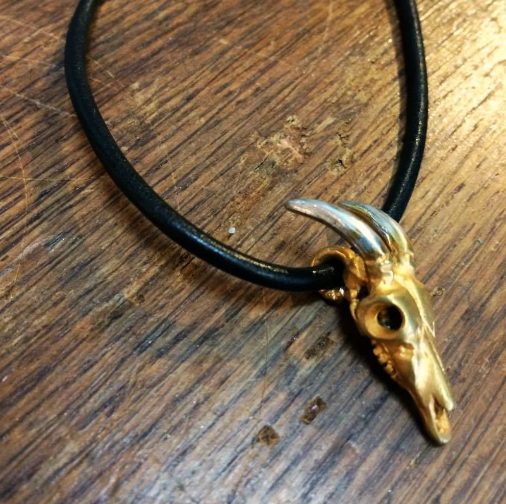 18 Carat Gold Gilt Deer Skull Pendant