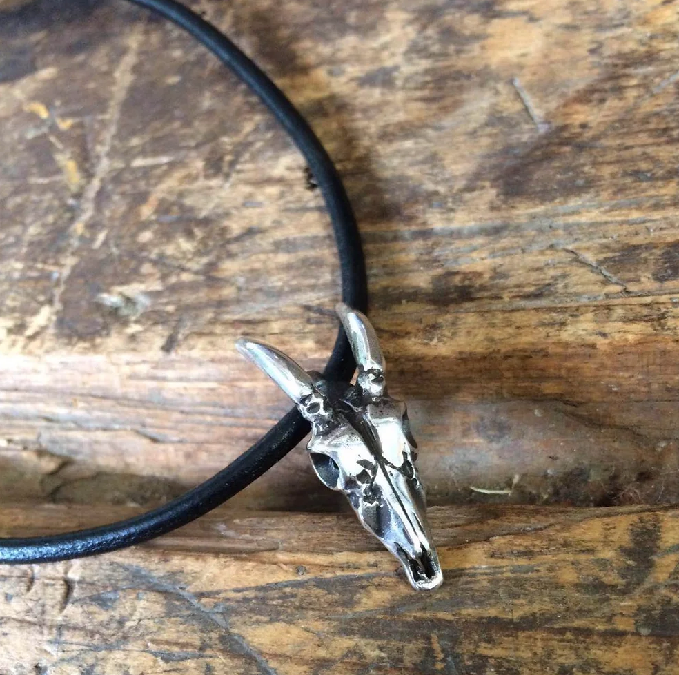 Deer Skull Necklace on Leather