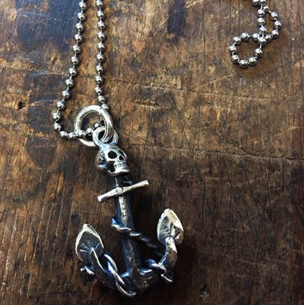 Skulls and Orchids Anchor Pendant