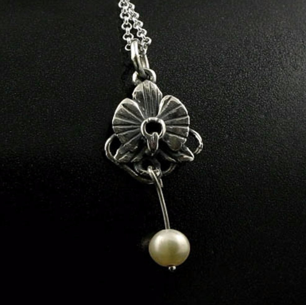 Orchid and Pearl Pendant