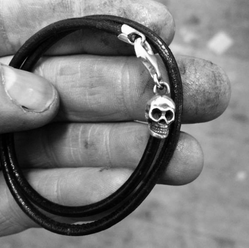 Gents Sugar Skull Leather Bracelet